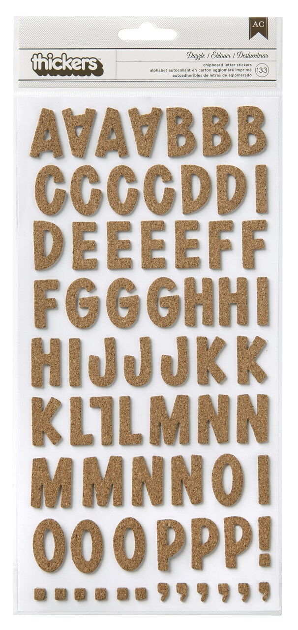 American Crafts Chipboard Alphabet Stickers-Dazzle-Cork, 133/Pkg